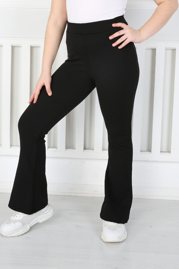 İspanyol Paça Birinci Kalite Fitilli Kumaş Siyah Kız Çocuk Günlük Tayt