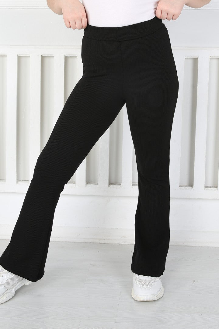 İspanyol Paça Birinci Kalite Fitilli Kumaş Siyah Kız Çocuk Günlük Tayt