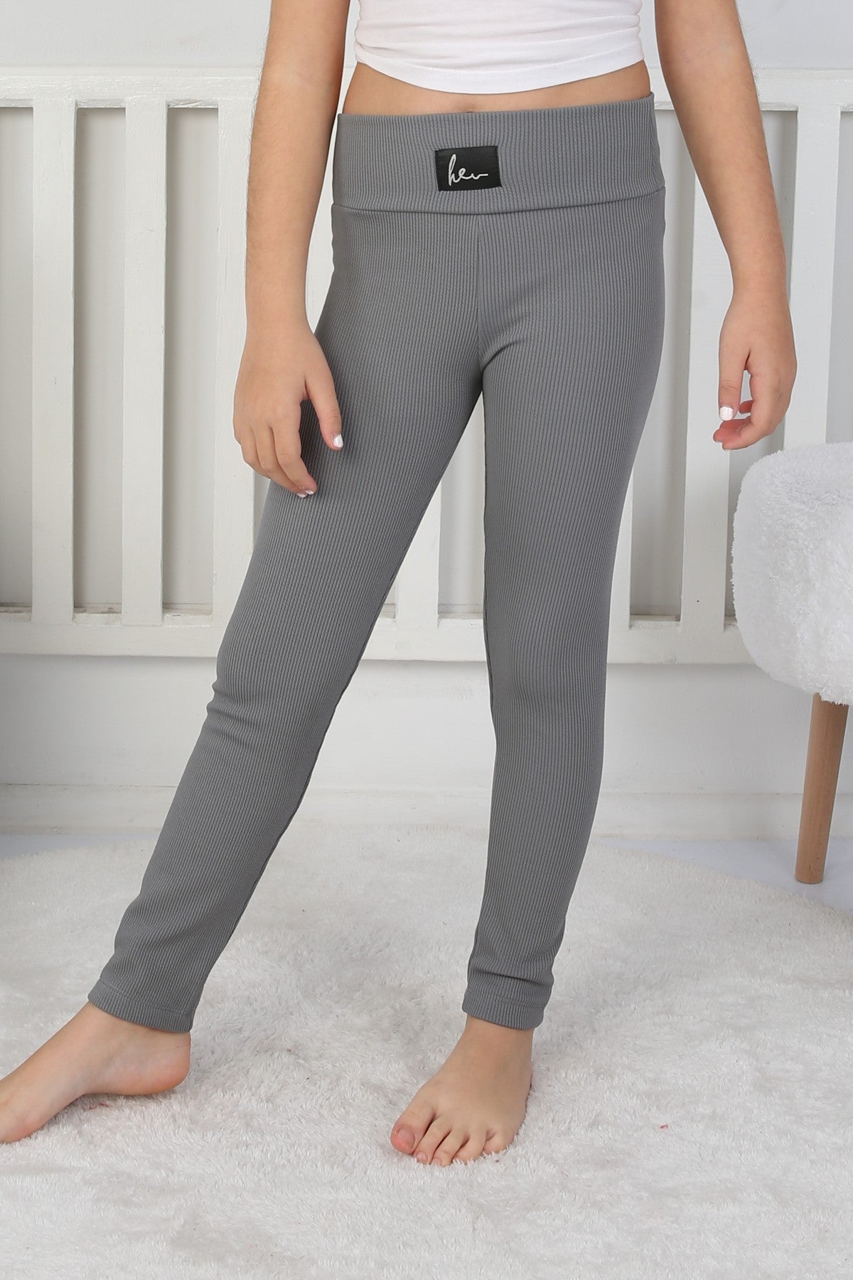 Şardonlu Fitilli Kumaş Arma Detaylı Kız Çocuk Günlük Tayt