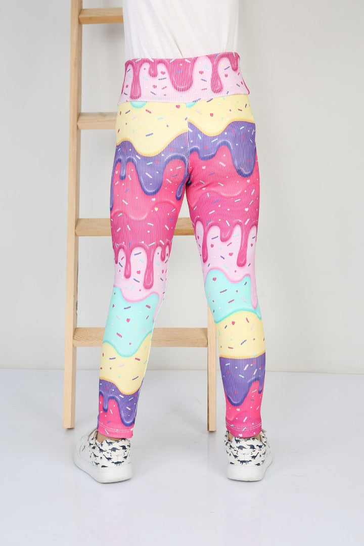 Şardonlu Fitilli Kumaş Baskılı Sarı Kız Çocuk Günlük Tayt