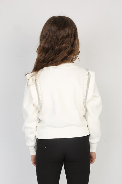 Üç İplik Şardonlu Omuz Detaylı Kız Çocuk Günlük Crop Sweatshirt