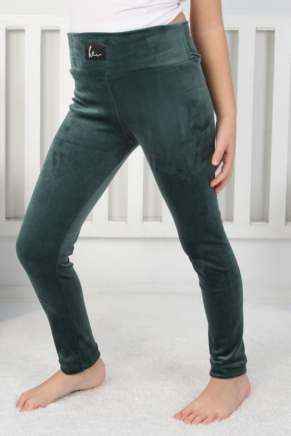 Likralı Kadife Kumaş Arma Detaylı Kız Çocuk Günlük Tayt