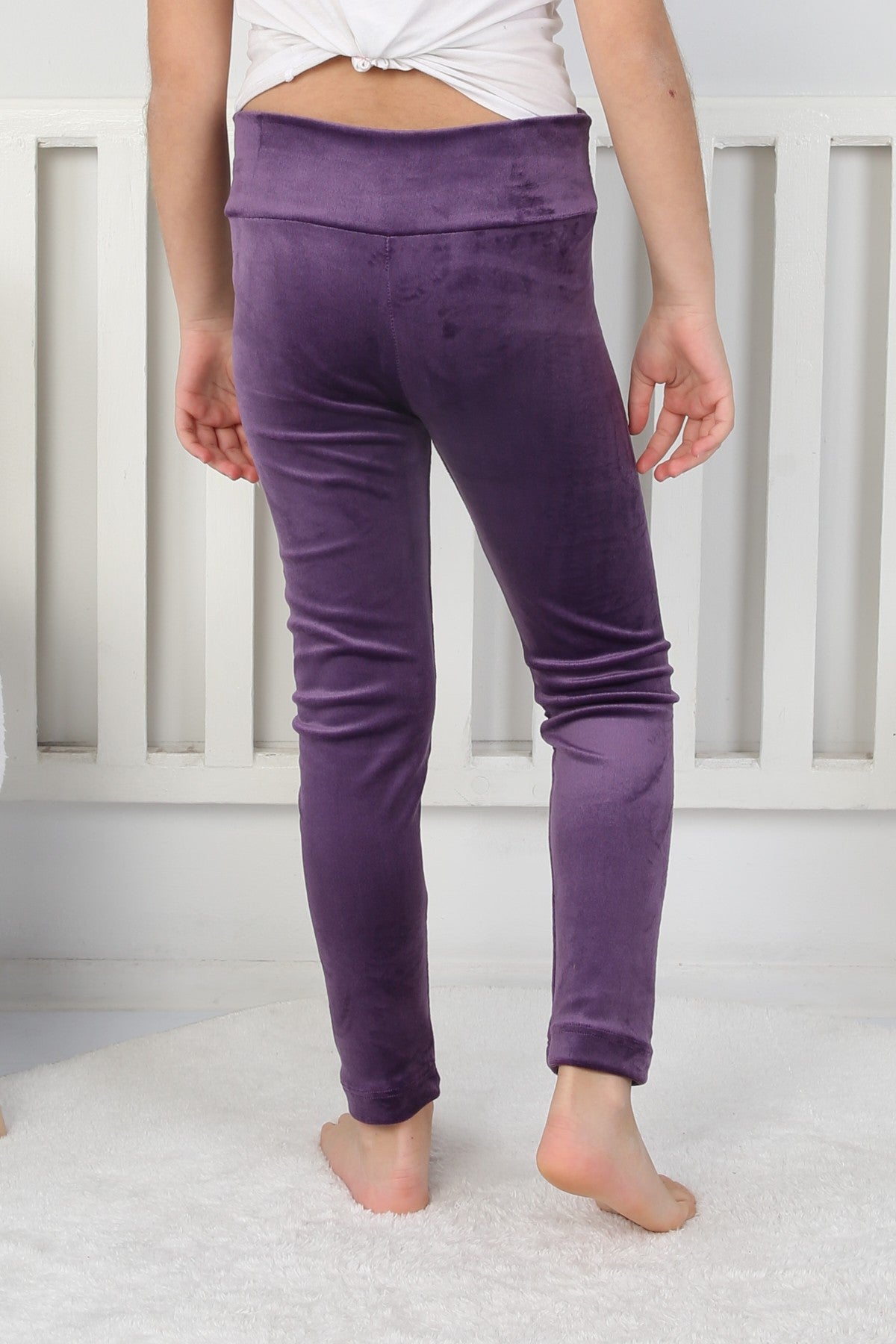 Likralı Kadife Kumaş Arma Detaylı Kız Çocuk Günlük Tayt