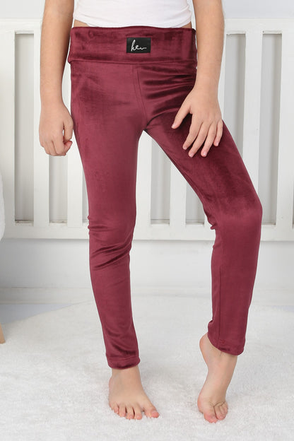 Likralı Kadife Kumaş Arma Detaylı Kız Çocuk Günlük Tayt