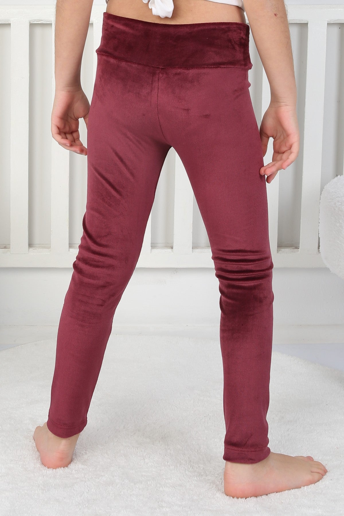 Likralı Kadife Kumaş Arma Detaylı Kız Çocuk Günlük Tayt