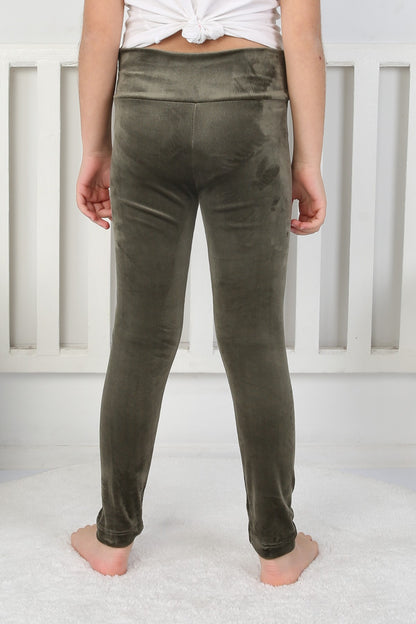 Likralı Kadife Kumaş Arma Detaylı Kız Çocuk Günlük Tayt