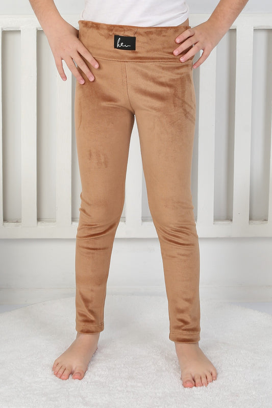 Likralı Kadife Kumaş Arma Detaylı Kız Çocuk Günlük Tayt