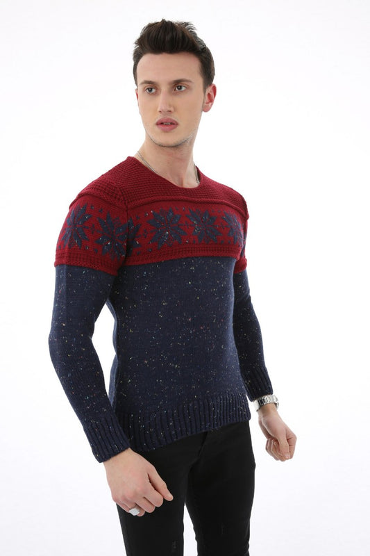 Erkek Kar Desenli Kışlık Kalın Günlük Triko Kazak