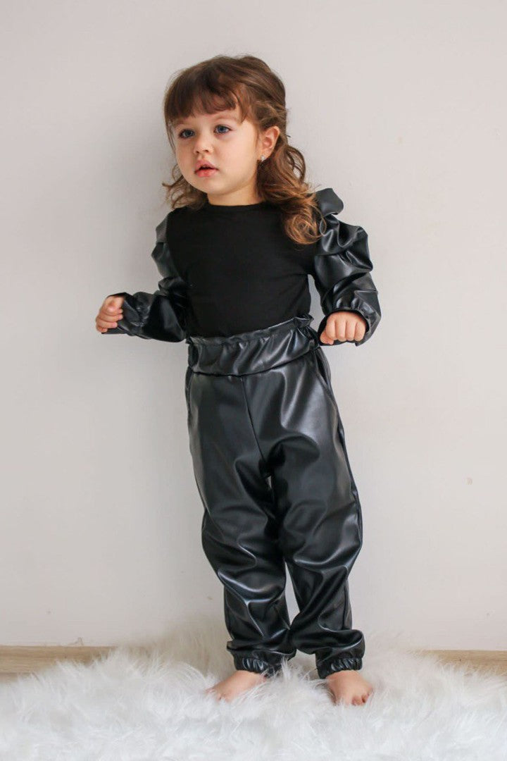 Pantolonu Kemerli Deri Günlük Kız Çocuk Takım