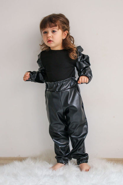 Pantolonu Kemerli Deri Günlük Kız Çocuk Takım