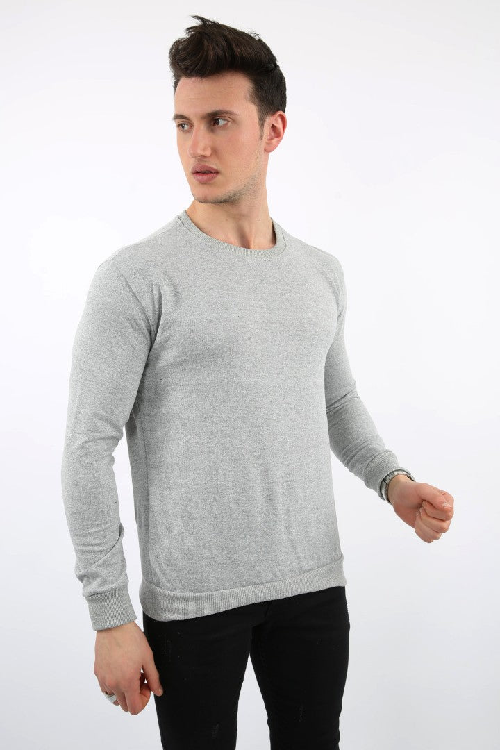 İki İplik Düz Sıfır Yaka Erkek Günlük Sweatshirt