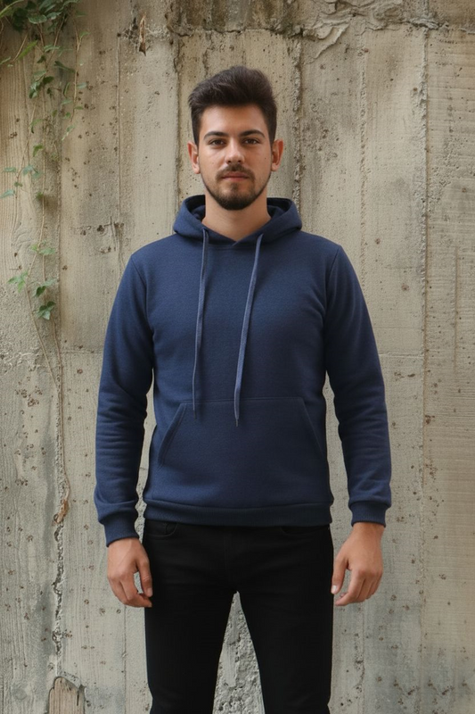 İki İplik Kapşonlu Kanguru Cepli Erkek Günlük Sweatshirt