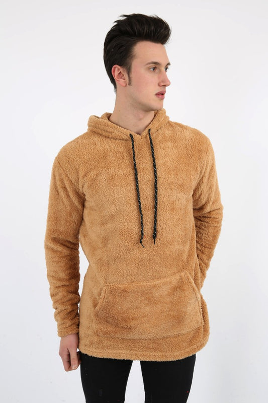 Kapşonlu Kanguru Cepli Erkek Günlük Pelüş Sweatshirt