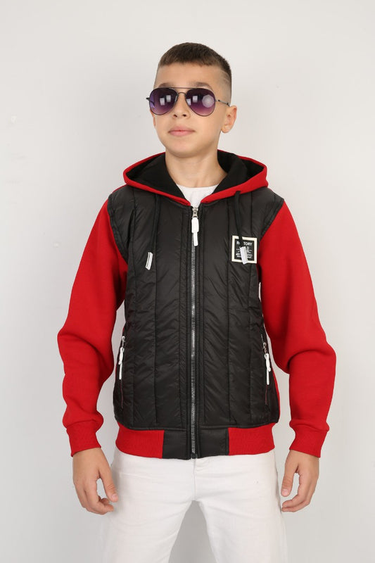 Üç İplik Kapşonlu Fermuarlı İçi Termal Erkek Çocuk Günlük Sweatshirt