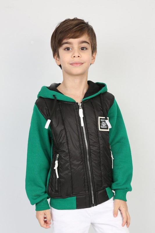 Üç İplik Kapşonlu Fermuarlı İçi Termal Erkek Çocuk Günlük Sweatshirt