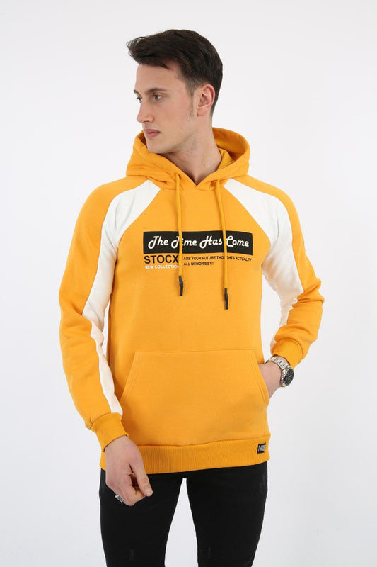 Üç İplik Kapşonlu Kanguru Cepli Erkek Günlük Sweatshirt