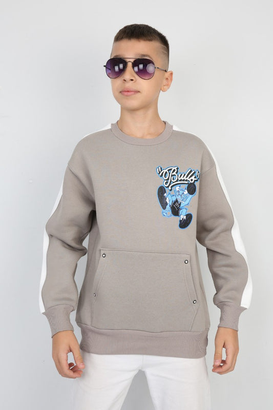 Üç İplik Şardonlu Arka Baskılı Erkek Çocuk Günlük Sweatshirt