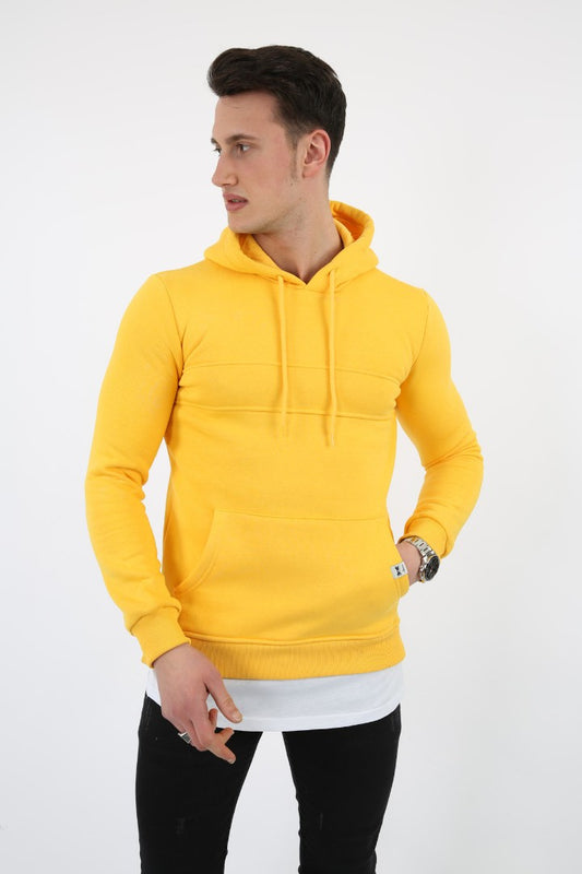 Üç İplik Şardonlu Kapşonlu Alttan Çıkmalı Erkek Günlük Sweatshirt