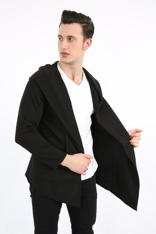 Üç İplik Şardonlu Kapşonlu Cepli Erkek Günlük Panço Hırka