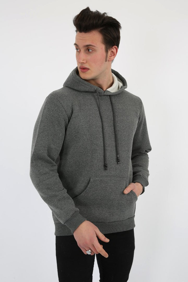 Üç İplik Şardonlu Kapşonlu Düz Erkek Günlük Sweatshirt