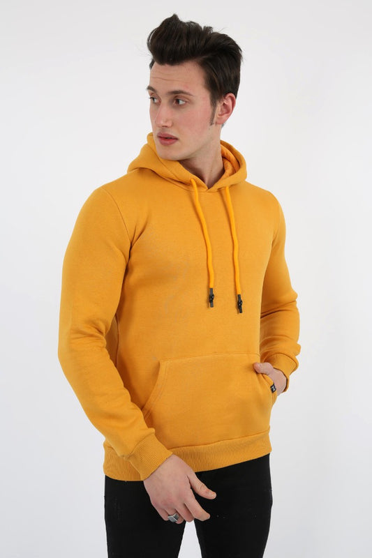 Üç İplik Şardonlu Kapşonlu Düz Erkek Günlük Sweatshirt