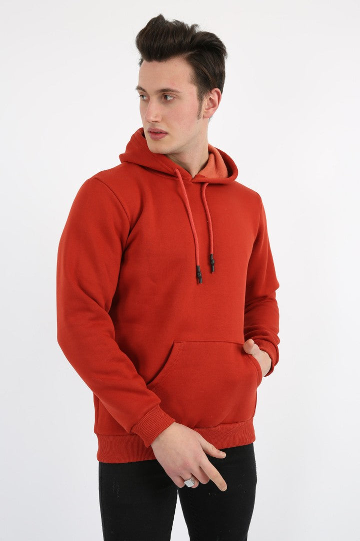 Üç İplik Şardonlu Kapşonlu Düz Erkek Günlük Sweatshirt