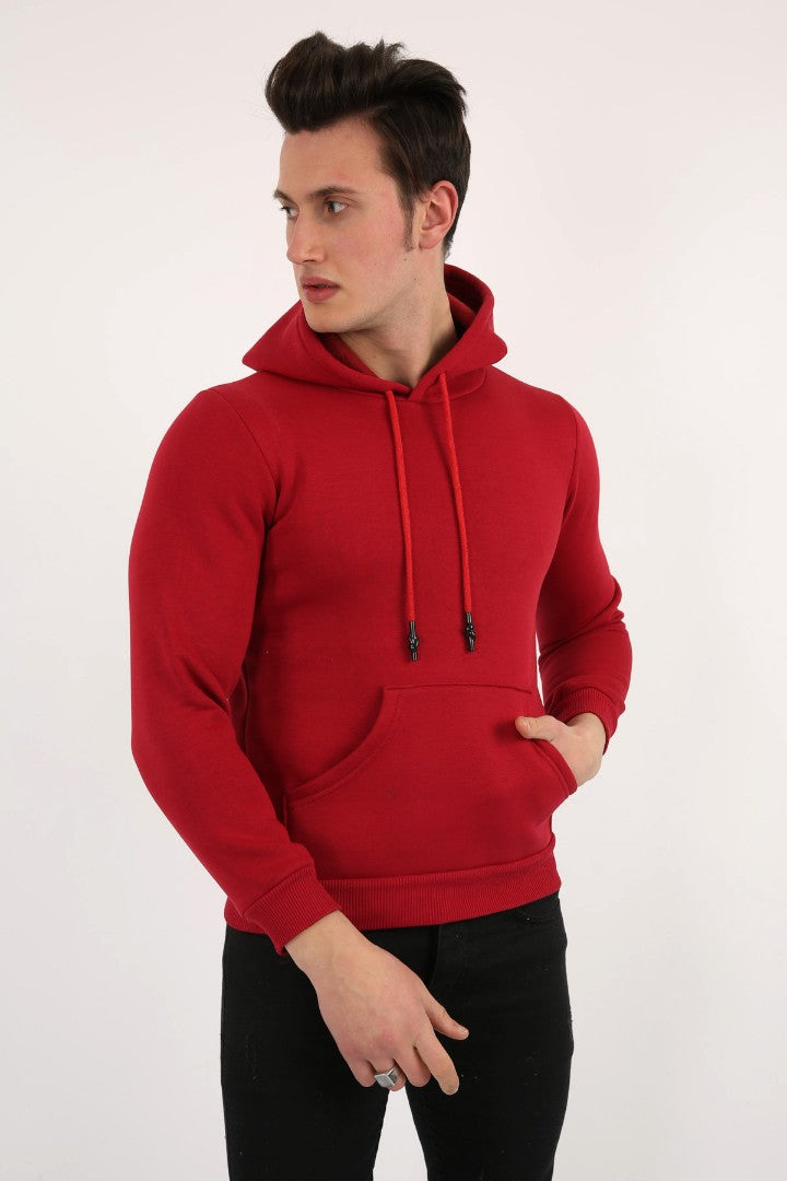 Üç İplik Şardonlu Kapşonlu Düz Erkek Günlük Sweatshirt