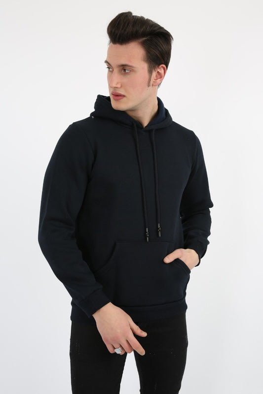 Üç İplik Şardonlu Kapşonlu Düz Erkek Günlük Sweatshirt