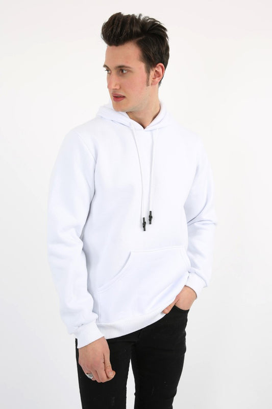 Üç İplik Şardonlu Kapşonlu Düz Erkek Günlük Sweatshirt