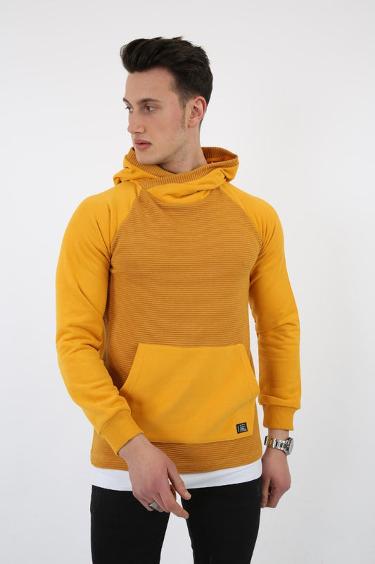 Üç İplik Şardonlu Kumaş Kapşonlu Kanguru Cepli Alttan Çıkmalı Erkek Günlük Sweatshirt