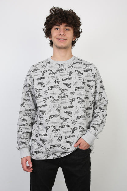 İki İplik Yazı Baskılı Oversize Erkek Günlük Sweatshirt