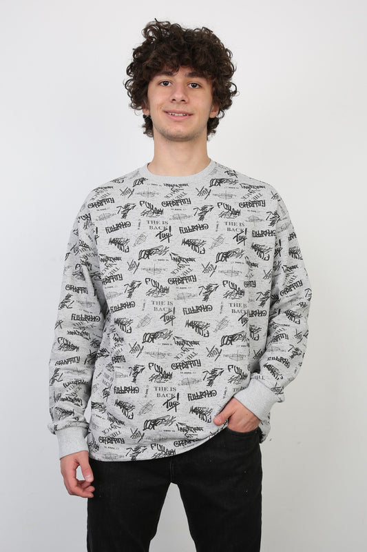 İki İplik Yazı Baskılı Oversize Erkek Günlük Sweatshirt