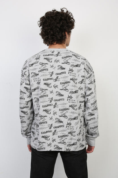İki İplik Yazı Baskılı Oversize Erkek Günlük Sweatshirt