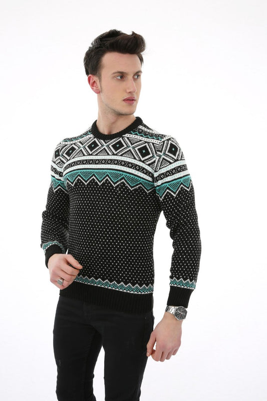 Erkek Desenli Kalın Günlük Triko Kazak