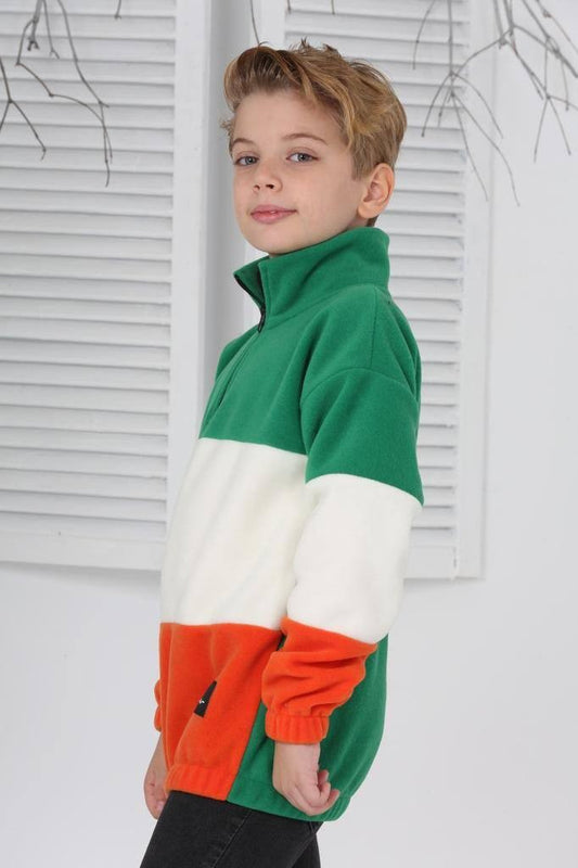 Full Polar Kumaş Yarım Fermuarlı Garnili Erkek Çocuk Günlük Sweatshirt