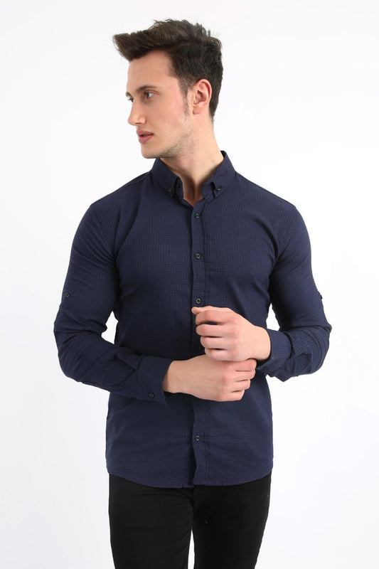 Erkek Günlük Armür Desenli Likralı Gömlek