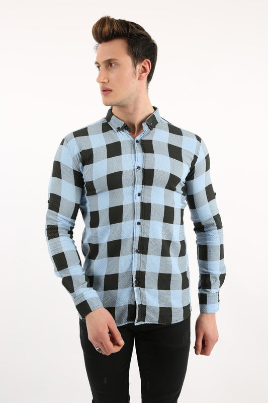 Erkek Günlük Büyük Kare Likralı Gömlek