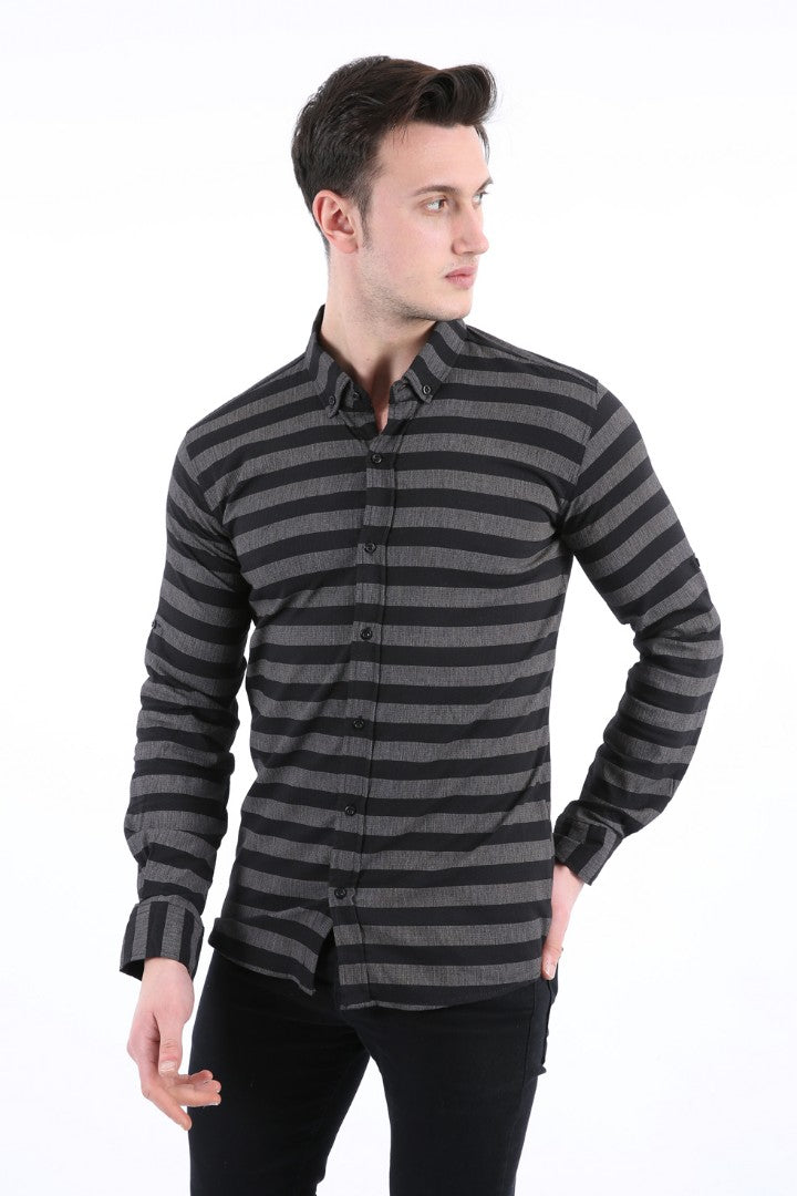 Erkek Günlük Çizgili Full Likralı Gömlek