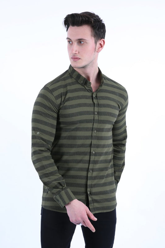 Erkek Günlük Çizgili Full Likralı Gömlek