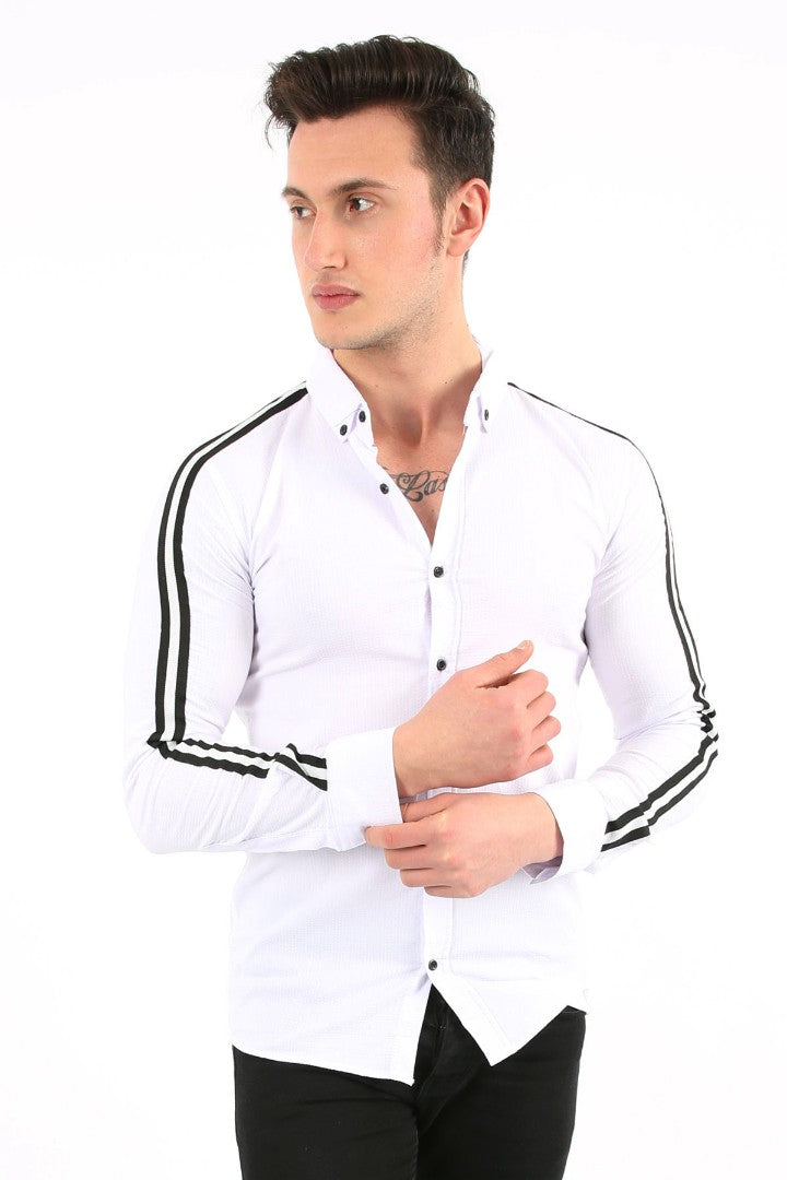 Erkek Günlük Kolları Çizgili Gömlek