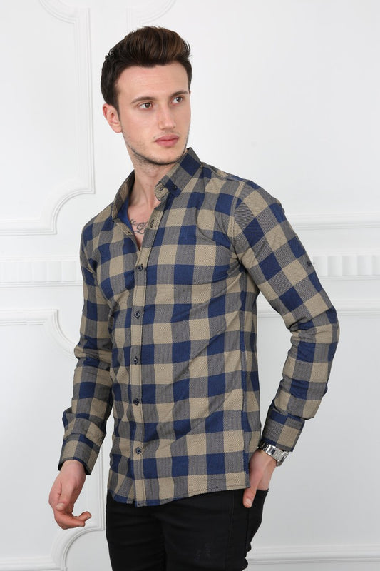 Erkek Günlük Likralı Büyük Kareli Gömlek