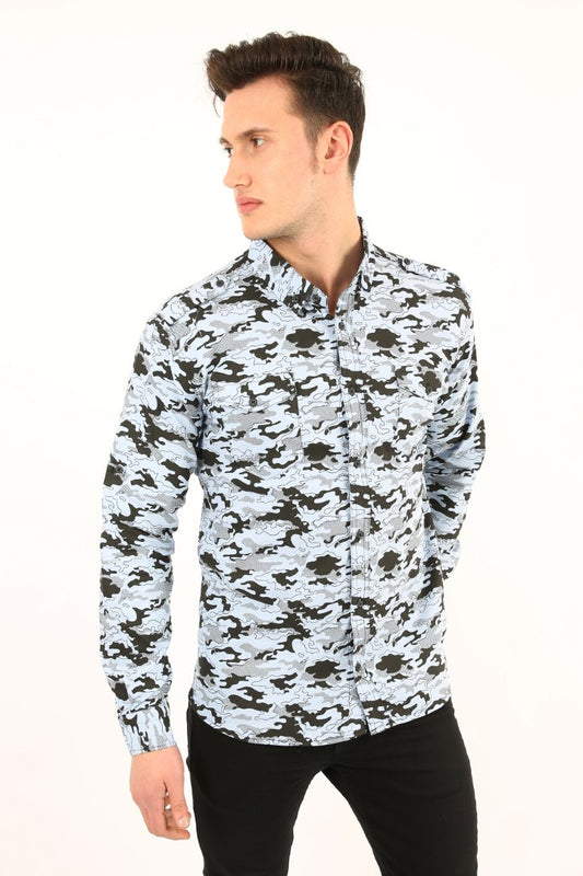 Erkek Günlük Likralı Kamuflaj Desenli Gömlek