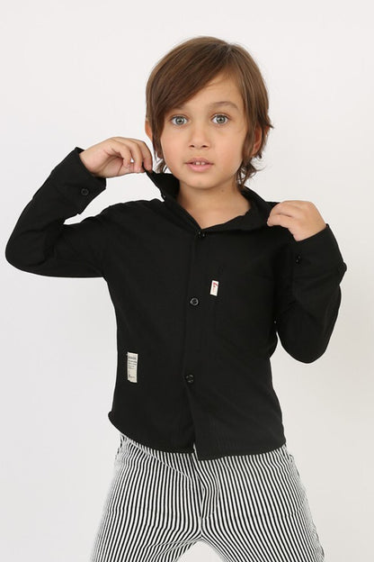 Erkek Çocuk Cepli Waffle Kumaş Likralı Rahat Şık Günlük Gömlek