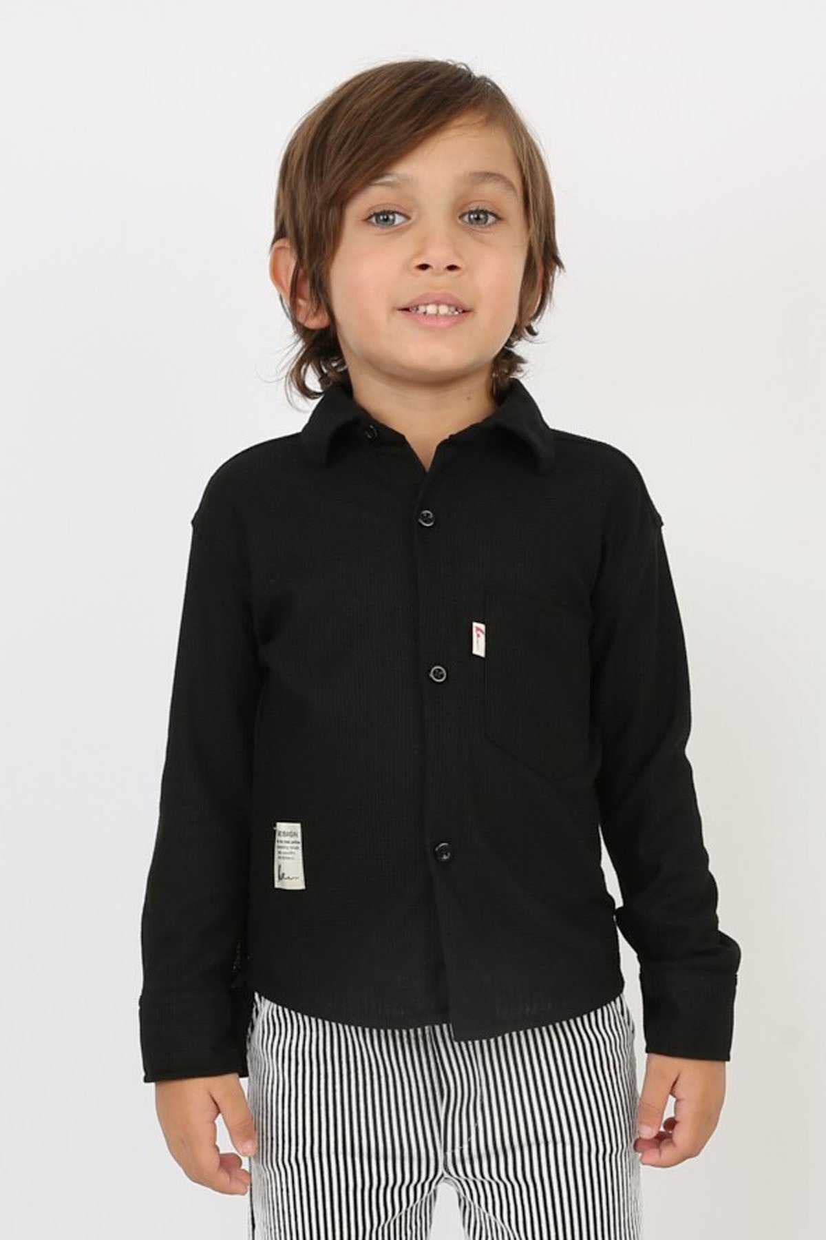 Erkek Çocuk Cepli Waffle Kumaş Likralı Rahat Şık Günlük Gömlek