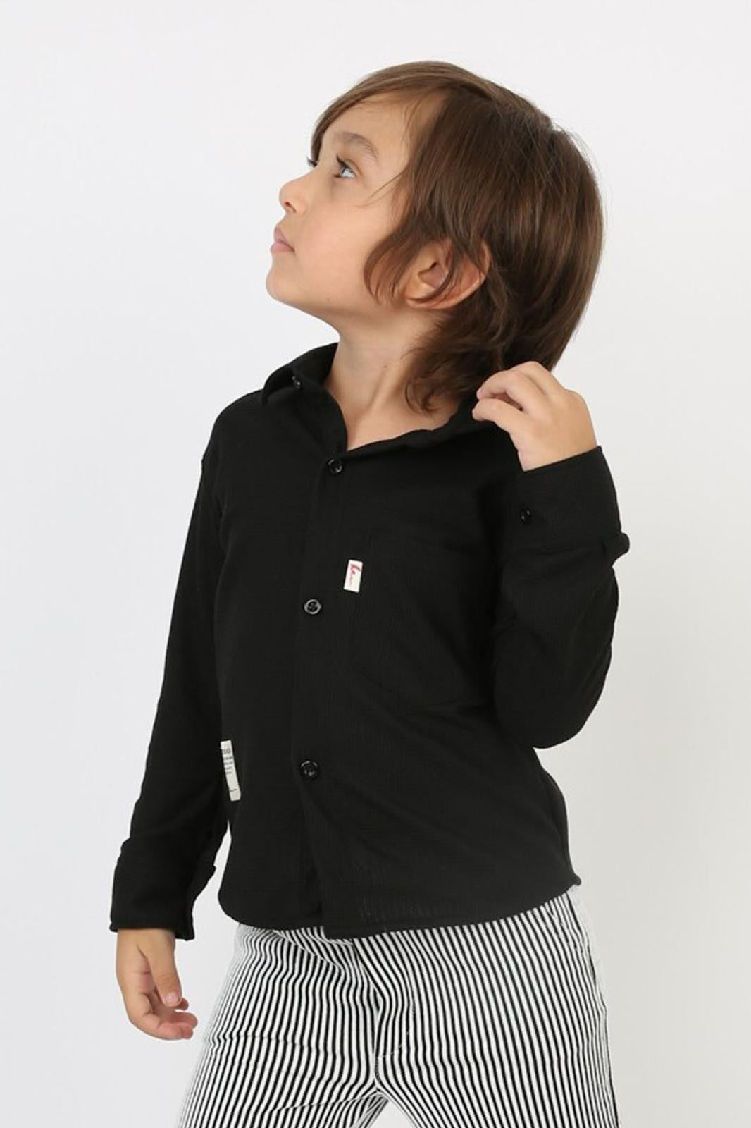 Erkek Çocuk Cepli Waffle Kumaş Likralı Rahat Şık Günlük Gömlek