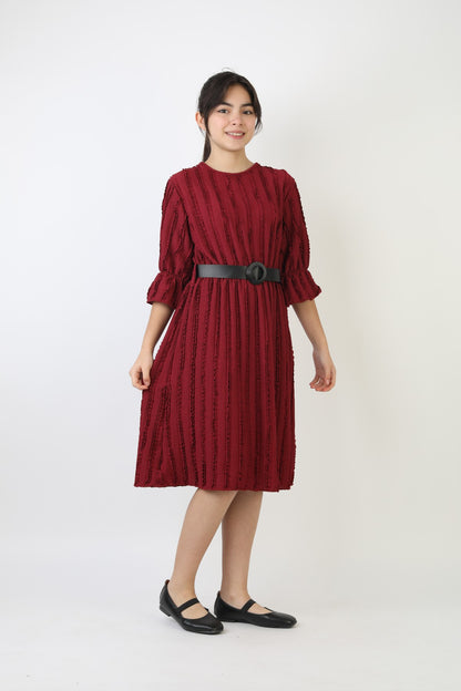 Fırfırlı Bürümcük Kumaş Kız Çocuk Kemerli Günlük Şık ve Rahat Elbise