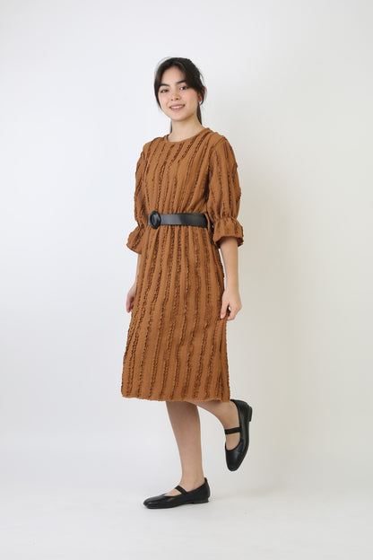 Fırfırlı Bürümcük Kumaş Kız Çocuk Kemerli Günlük Şık ve Rahat Elbise