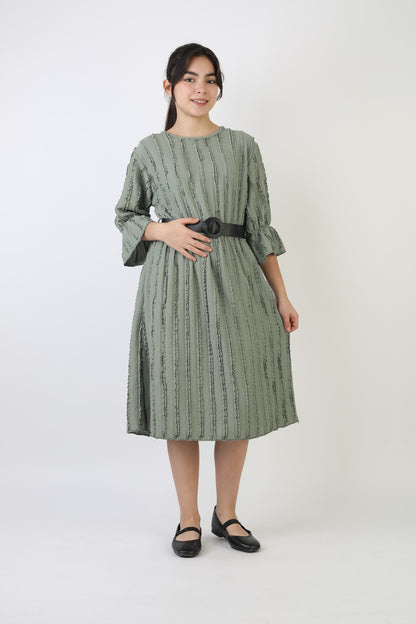 Fırfırlı Bürümcük Kumaş Kız Çocuk Kemerli Günlük Şık ve Rahat Elbise