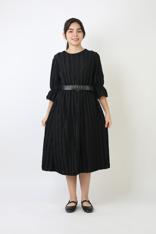 Fırfırlı Bürümcük Kumaş Kız Çocuk Kemerli Günlük Şık ve Rahat Elbise