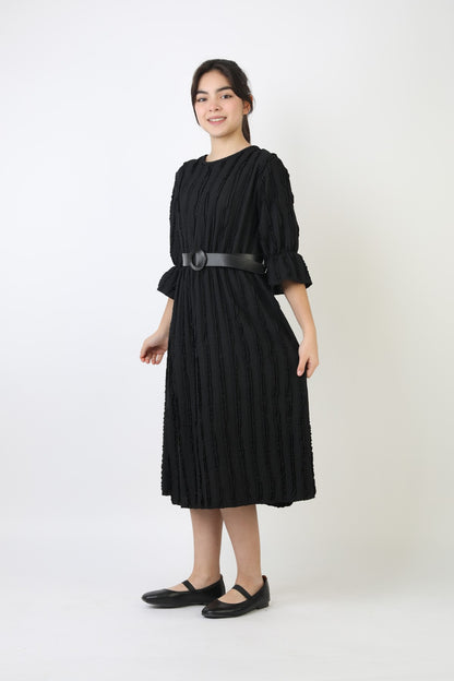 Fırfırlı Bürümcük Kumaş Kız Çocuk Kemerli Günlük Şık ve Rahat Elbise